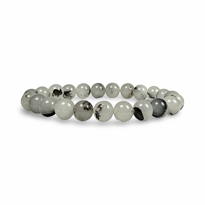Black Rutiland bracelet  gray and black beads on a white background