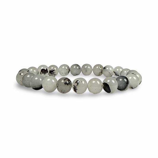 Black Rutiland bracelet  gray and black beads on a white background